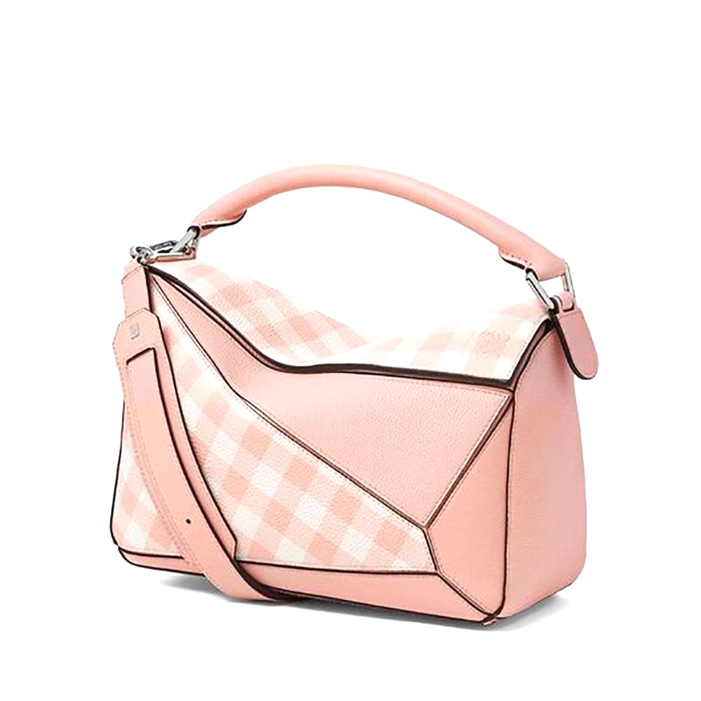 Túi Loewe Women Puzzle Gingham Bag in Calfskin-Pink