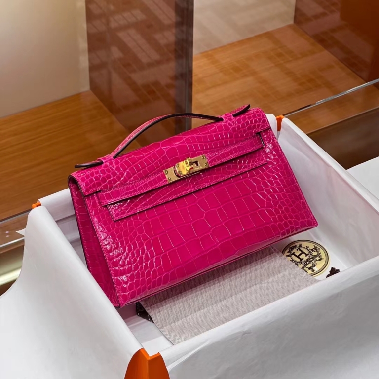 TÚI HERMES Kelly Pochette Alligator Fushsia  da cá sấu 22CM(giá liên hệ)