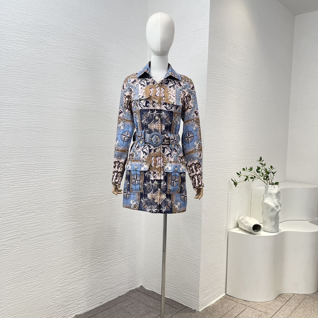 VÁY ZIMMERMANN Blue Plaid Print Turn Down Collar Long Sleeve Mini Dress High Classy
