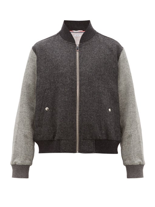 ÁO THOM BROWNE  Zip-through wool bomber jacket
