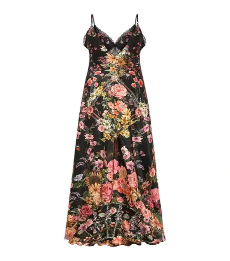 VÁY CAMILLA V Neck Full Length Bias Slip Dress Letters From A Vineyard