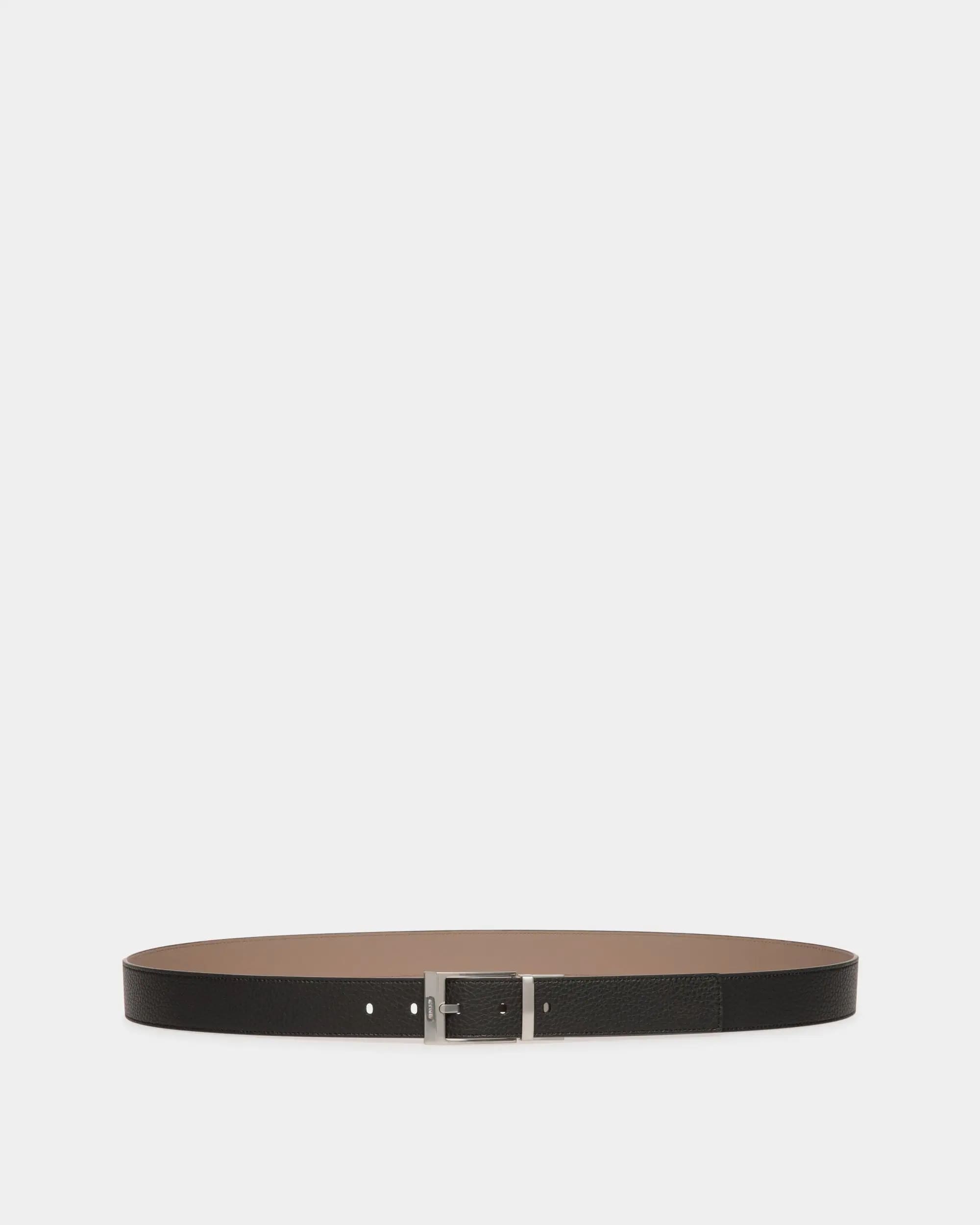 DÂY LƯNG BALLY Shiffie Belt in Black And Beige Leather hai mặt khóa trắng