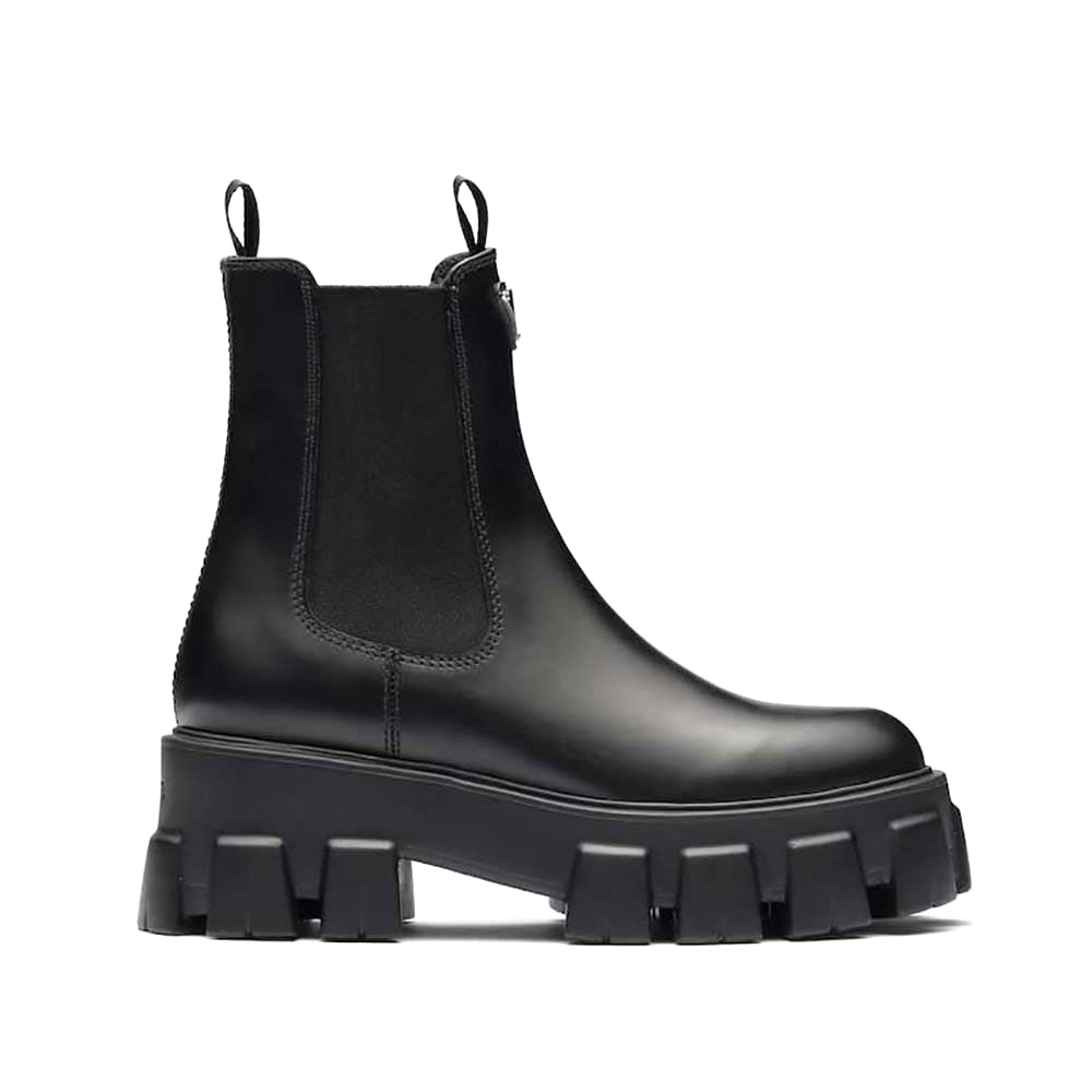 GIÀY Prada Women Monolith Brushed Leather Booties-Black