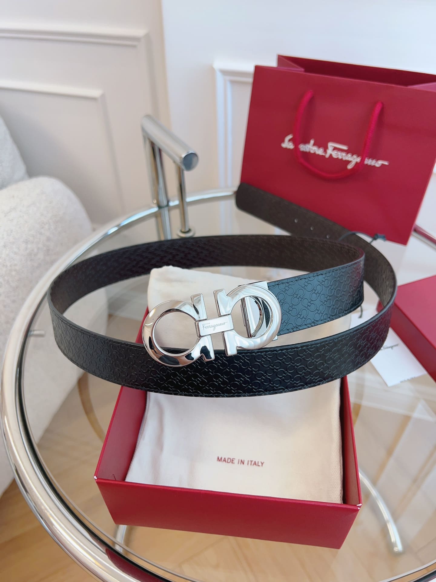 DÂY LƯNG Salvatore Ferragamo Adjustable Gancini Belt Khóa bạc