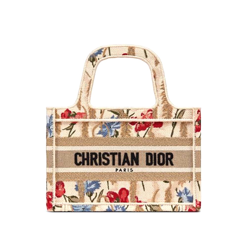 TÚI Dior Women Mini Dior Book Tote Multicolor Mille Fleurs Embroidery
