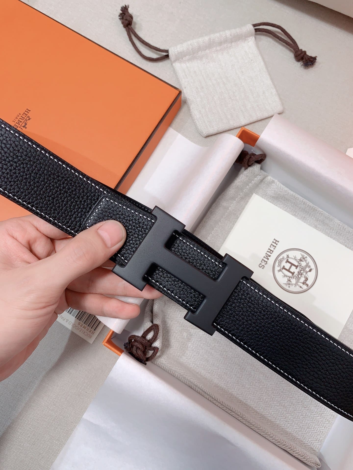 DÂY LƯNG HERMES H Matte Black Togo leather hai mặt khóa đen