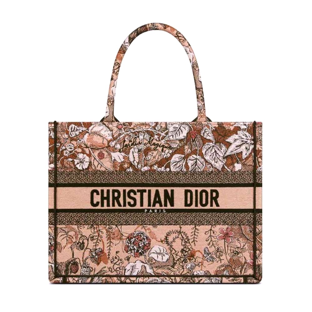 TÚI Dior Women Medium Dior Book Tote Powder Pink Dior Jardin Magique Embroidery