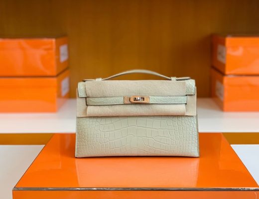 Túi Hermes Mini Kelly pochette Matte Alligator da cá sấu vanilla Silver Hardware Handmade khâu tay 22cm