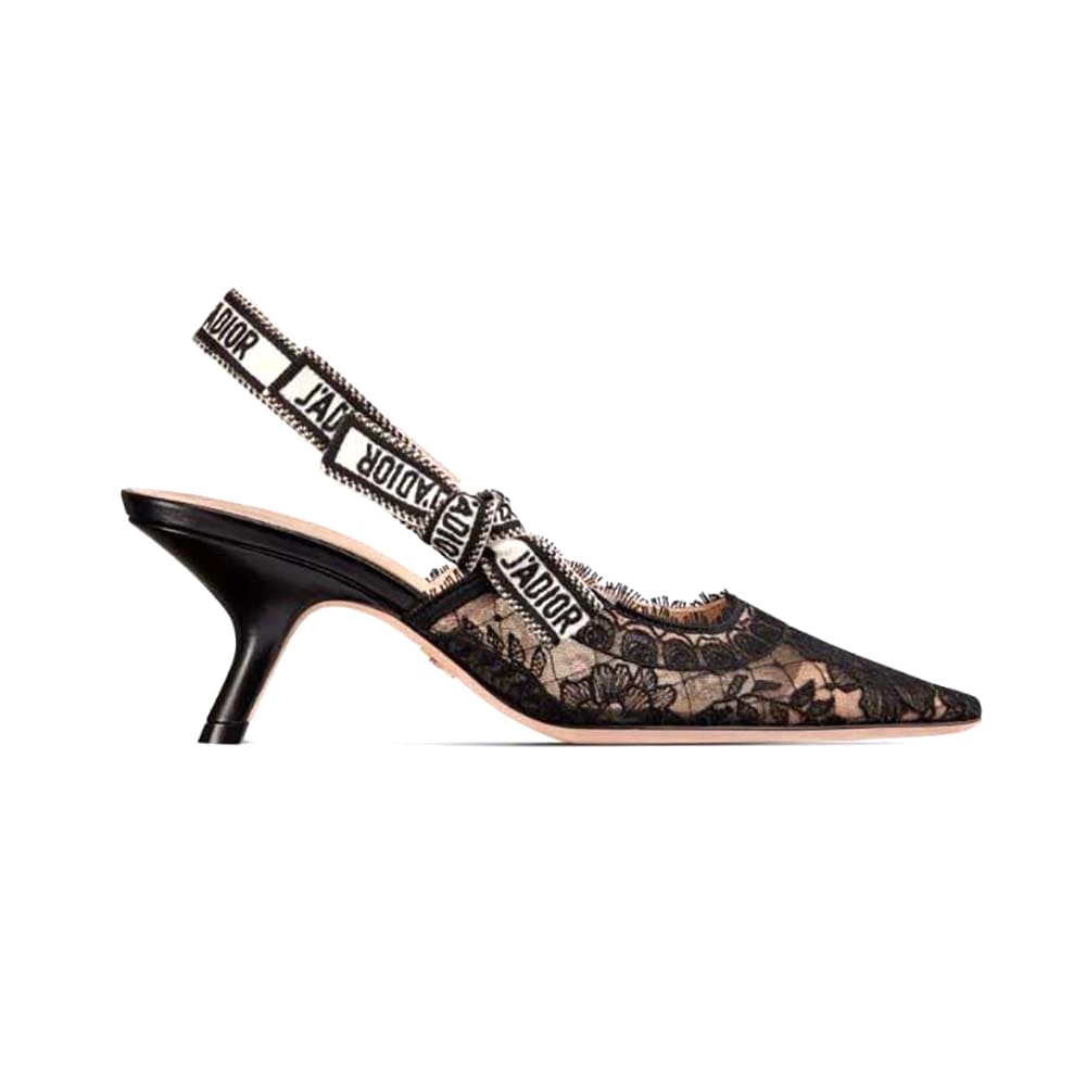 GIÀY Dior Women J’Adior Slingback Pump Black Transparent Mesh Embroidered with Dior Roses Motif