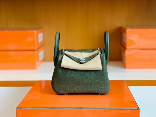 Túi Hermes Mini Lindy Jungle green Silver Hardware Handmade khâu tay 19cm