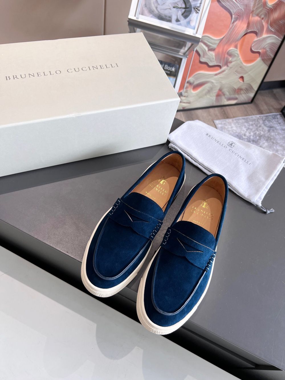 GIÀY BRUNELLO CUCINELLI Suede Blue loafer shoes
