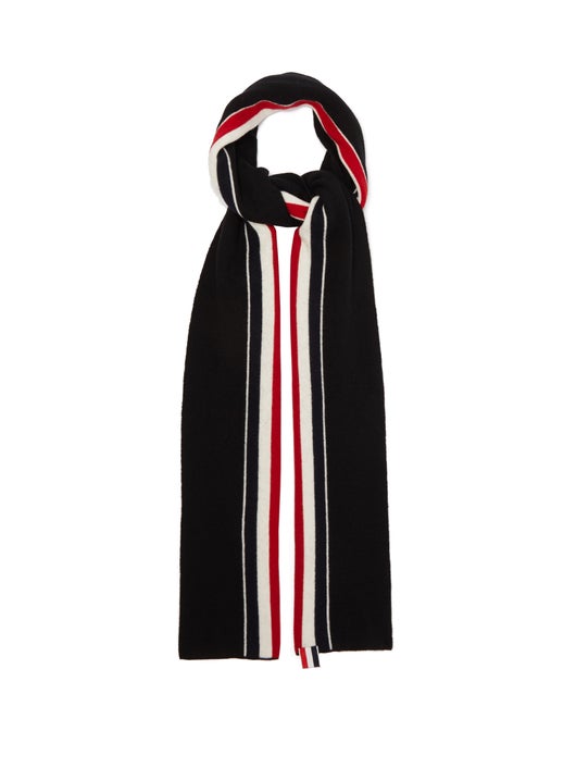KHĂN THOM BROWNE Tricolour-intarsia merino-wool scarf