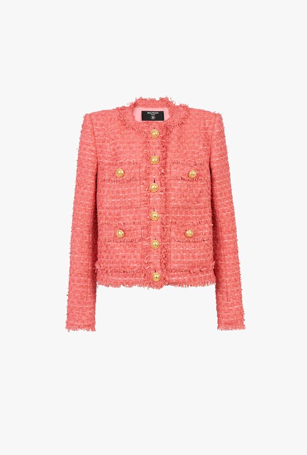 ÁO BALMAIN Salmon pink tweed jacket