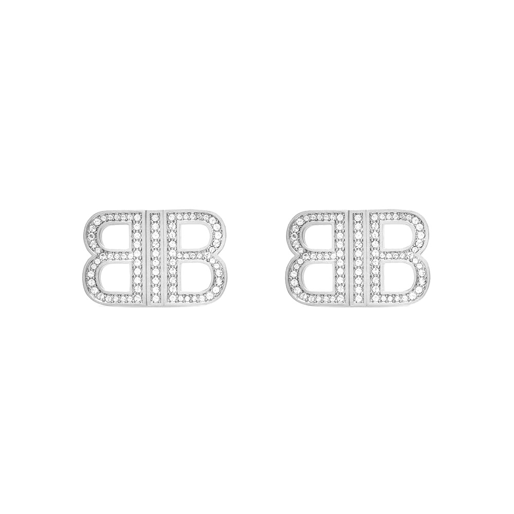 Bông tai Balenciaga Women BB 2.0 XS Earrings in Silver Brass and Rhinestones