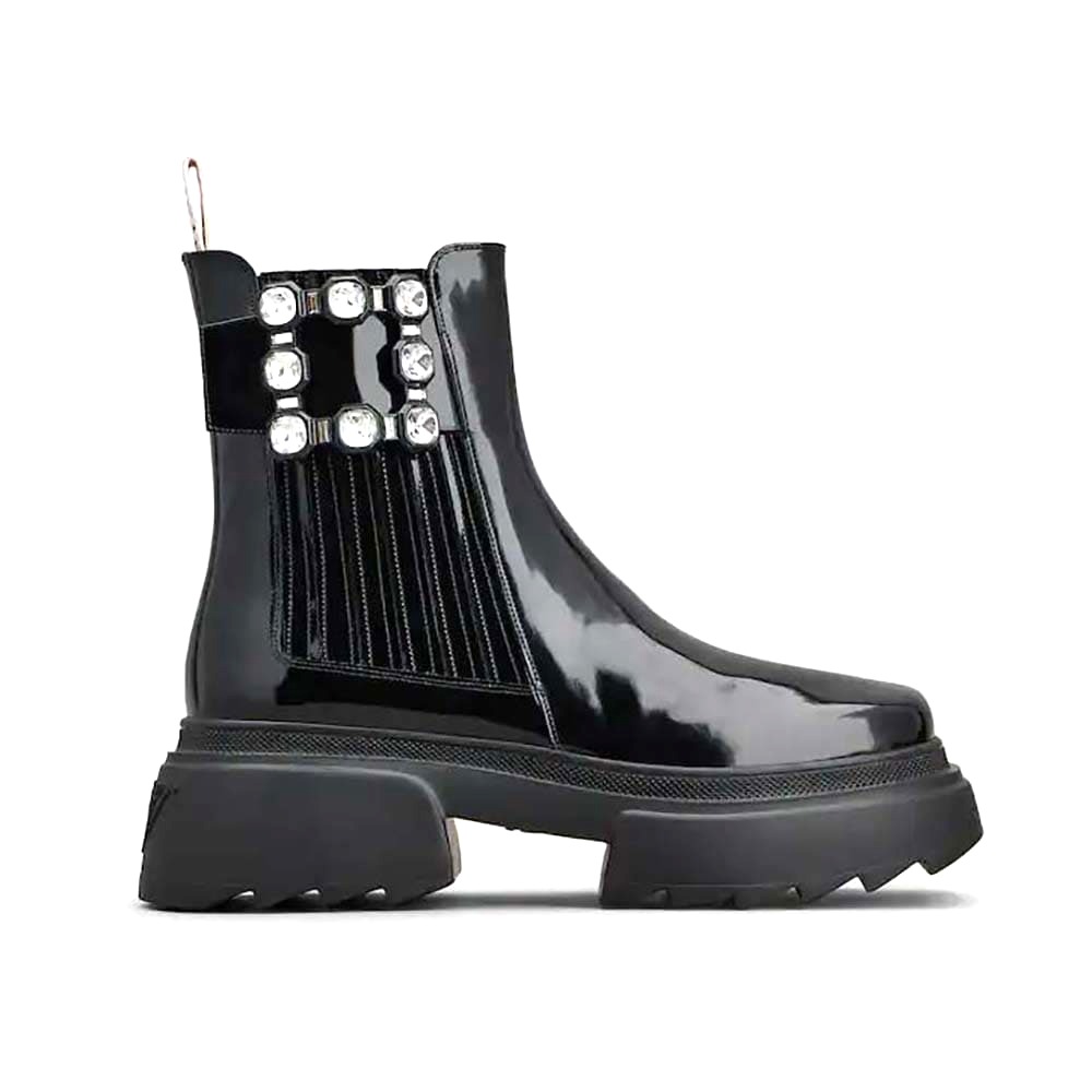 GIÀY Roger Vivier Women Wallaviv Strass Buckle Chelsea Ankle Boots in Patent Leather