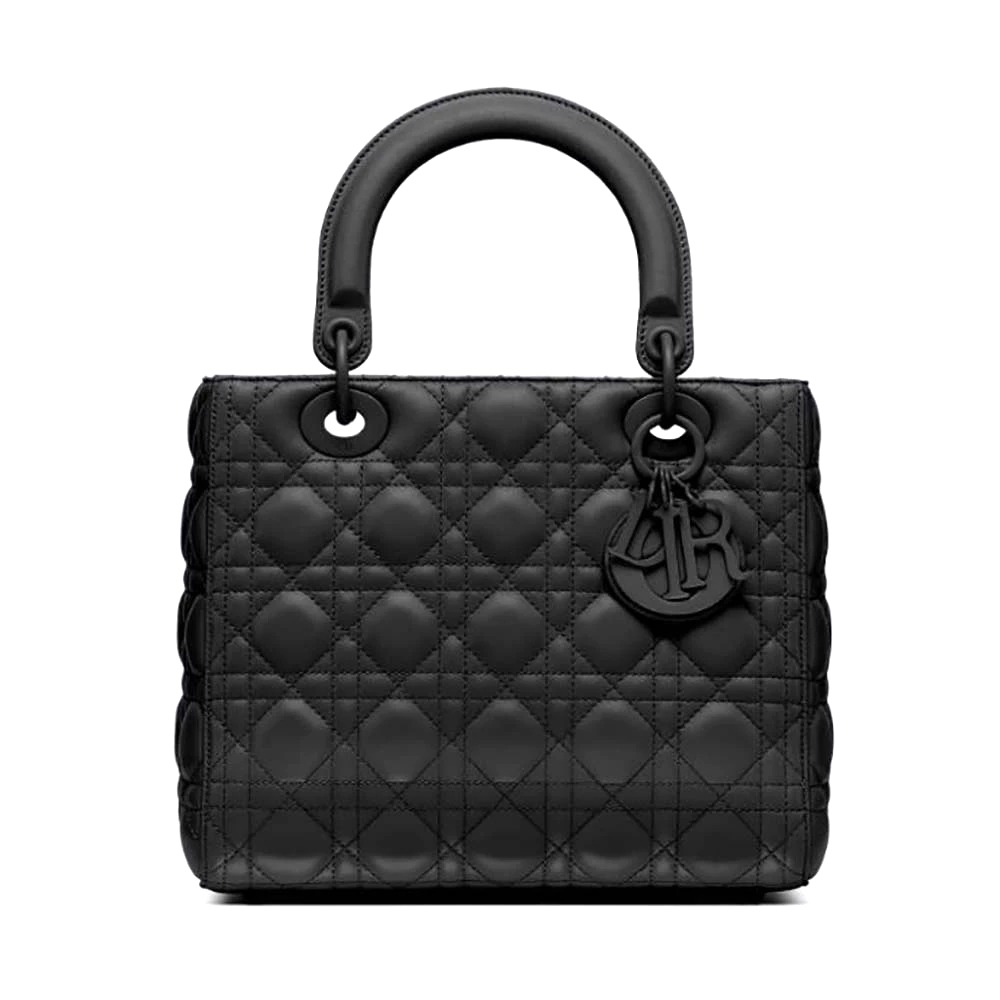 TÚI Dior Women Medium Lady Dior Bag Black Ultramatte Cannage Calfskin