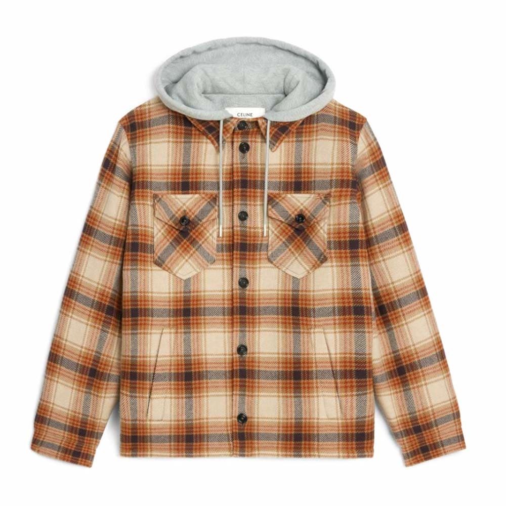 ÁO Celine Hooded Overshirt in Checked Wool