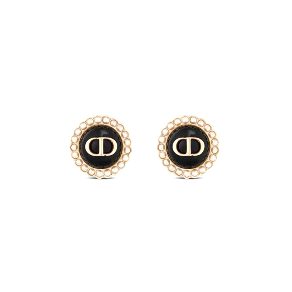 Bông tai Dior Women Petit CD Studs Earrings Gold-Finish Metal and White Resin Pearls with Black Glass