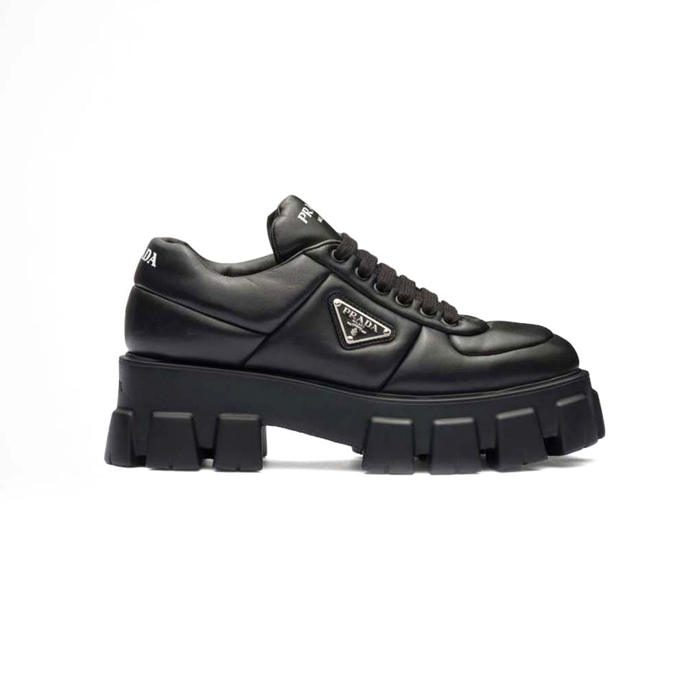 GIÀY Prada Women Soft Padded Nappa Leather Lace-up Shoes-Black