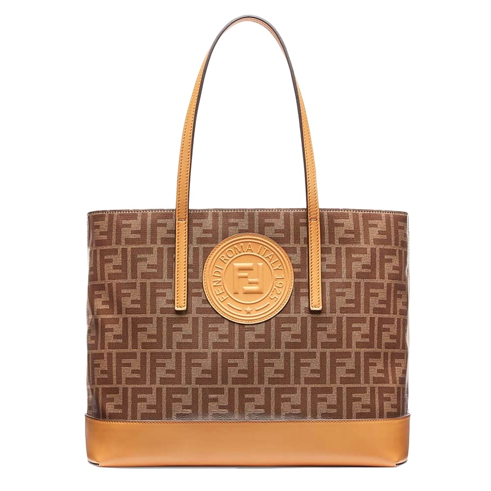 TÚI Fendi Women Shopping Logo Leather Shopper-Brown