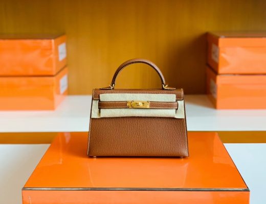 Túi Hermes Mini Kelly Chevre Leather Saddle Brown Gold Hardware Handmade khâu tay 19cm