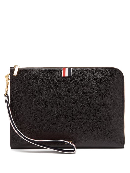 TÚI THOM BROWNE Tricolour-stripe pebbled-leather pouch