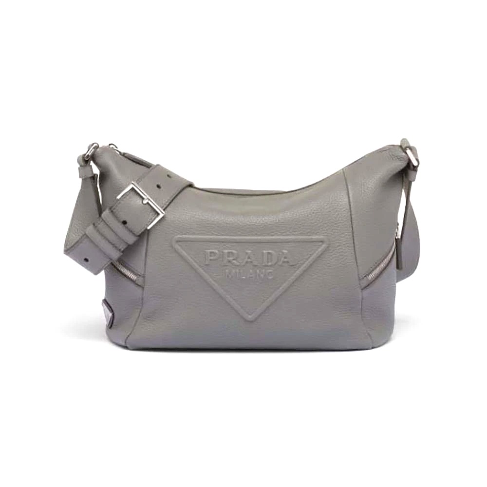 TÚI Prada Leather Bag with Shoulder Strap-Gray