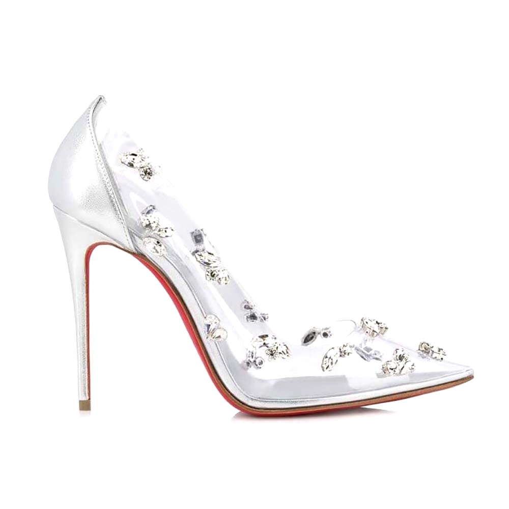GIÀY Christian Louboutin Women Degraqueen Pump with PVC and Iridescent Nappa Leather-Silver