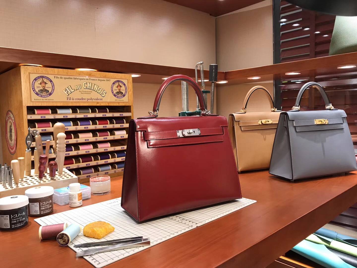 TÚI HERMES Kelly 28CM Red Rose Casque