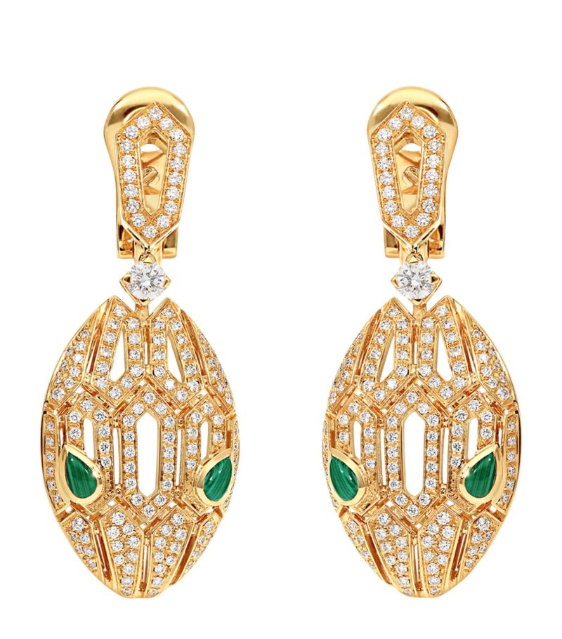 Bông tai BVLGARI Yellow Gold, Diamond And Malachite Serpenti Earrings vàng vàng 18K