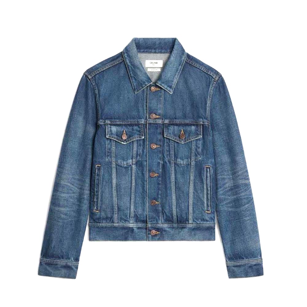 ÁO Celine Women Trucker Jacket in Dark Union Wash Denim