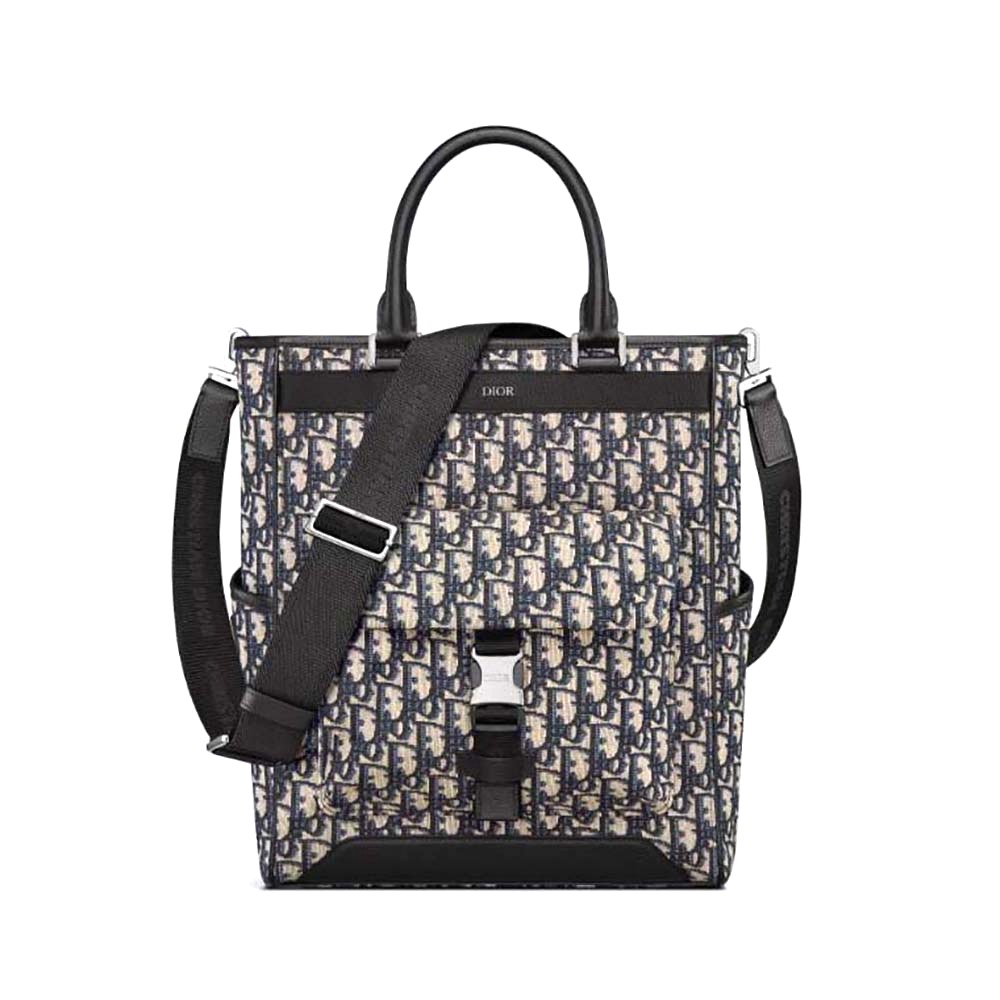 BALO DIOR Explorer Tote Bag Beige and Black Dior Oblique Jacquard and Black Grained Calfskin