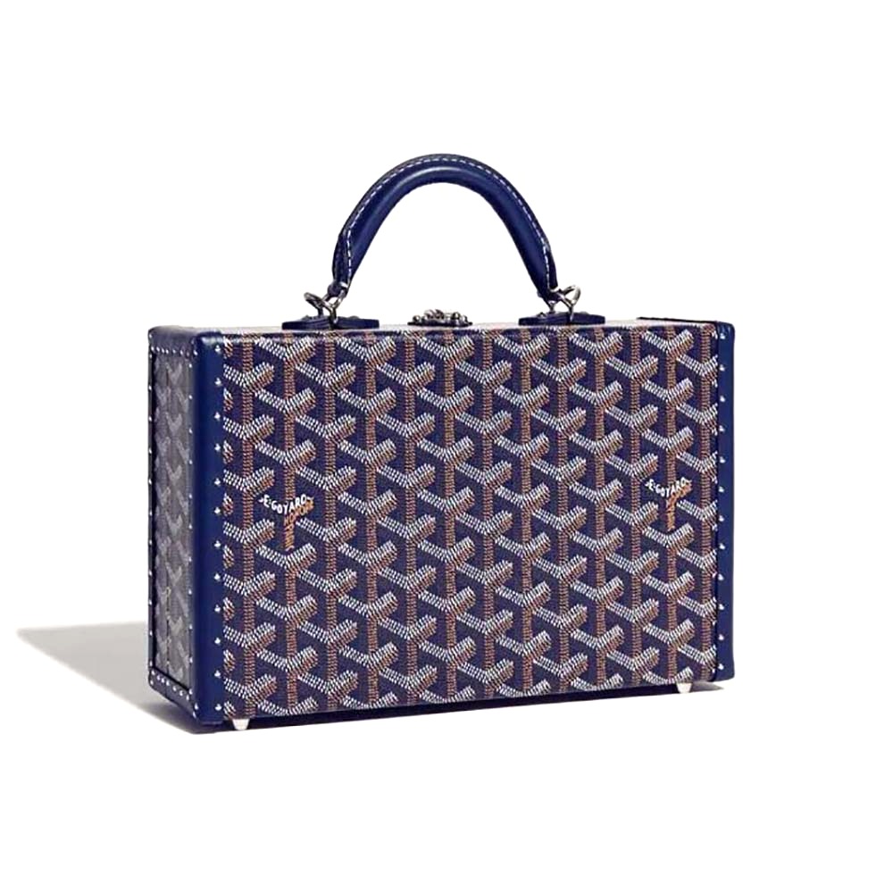 TÚI Goyard Women Sac Malle Grand Hôtel in Goyardine Canvas & Clamecy Calfskin-Navy