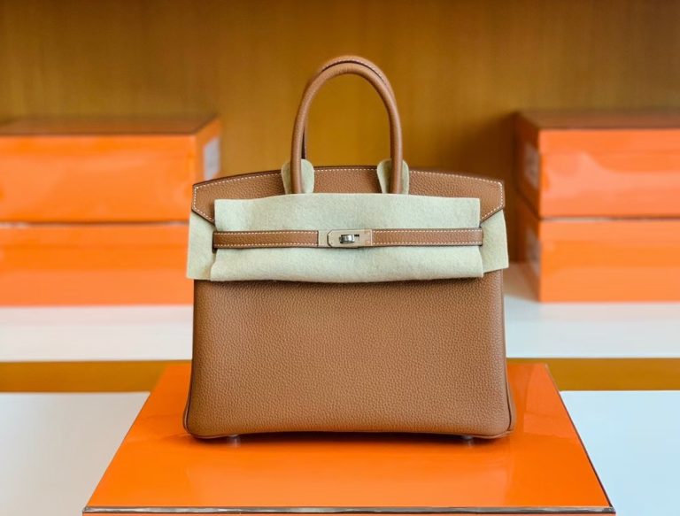 Túi Hermes Birkin Togo Golden Brown Silver Hardware Handmade khâu tay 25cm