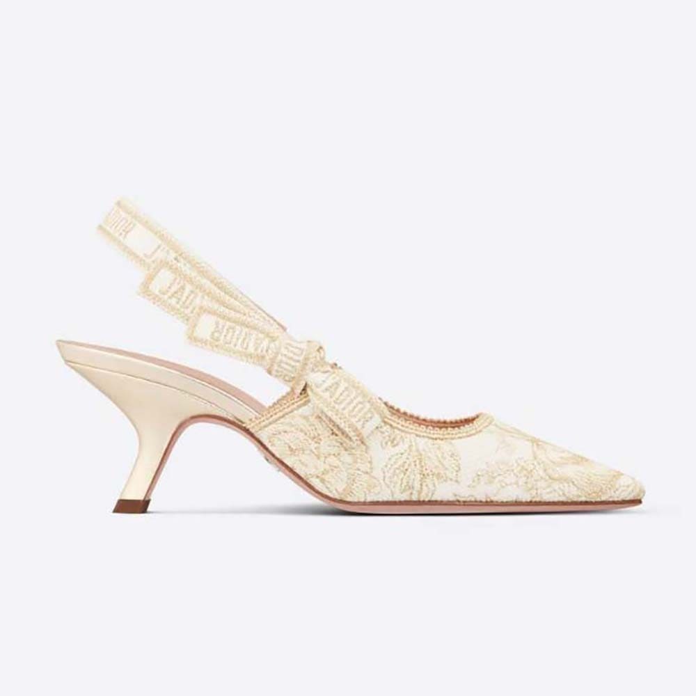 GIÀY Dior Women J’Adior Slingback Pump Gold-Tone Cotton Embroidered