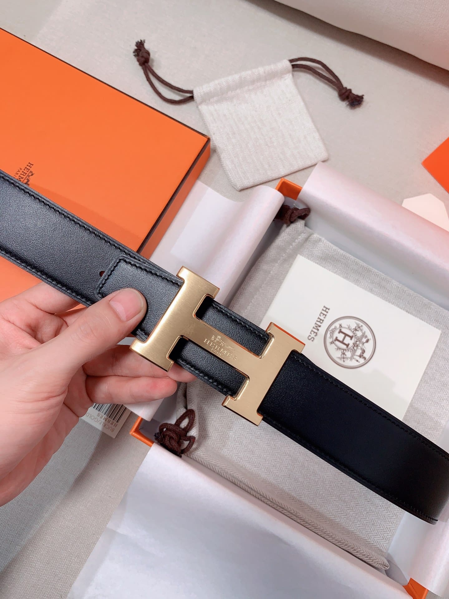 DÂY LƯNG HERMES H Togo leather hai mặt khóa vàng