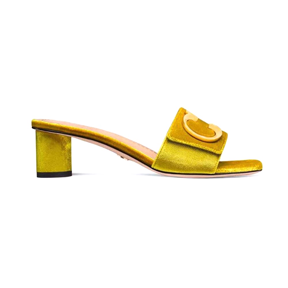 GUỐC Dior Women C’est Dior Heeled Slide Lime Yellow Velvet
