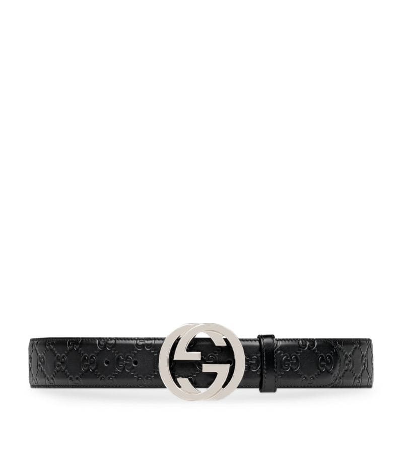DÂY LƯNG GUCCI Leather Interlocking G Belt khóa trắng