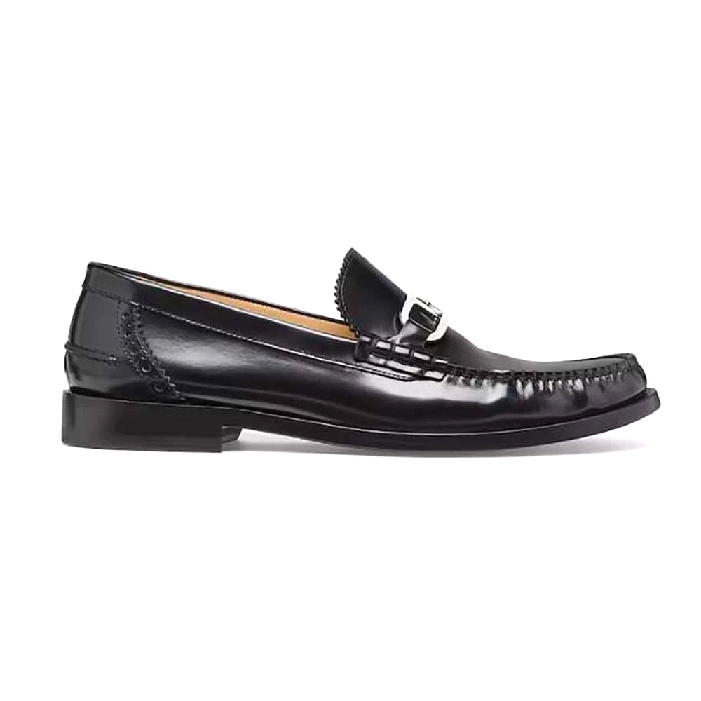 GIÀY Fendi Black Leather Loafers with Fendi O’Lock Motif