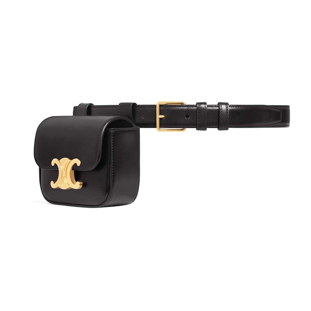 DÂY LƯNG Celine Women Belt Bag Triomphe Belt in Shiny Calfskin-Black