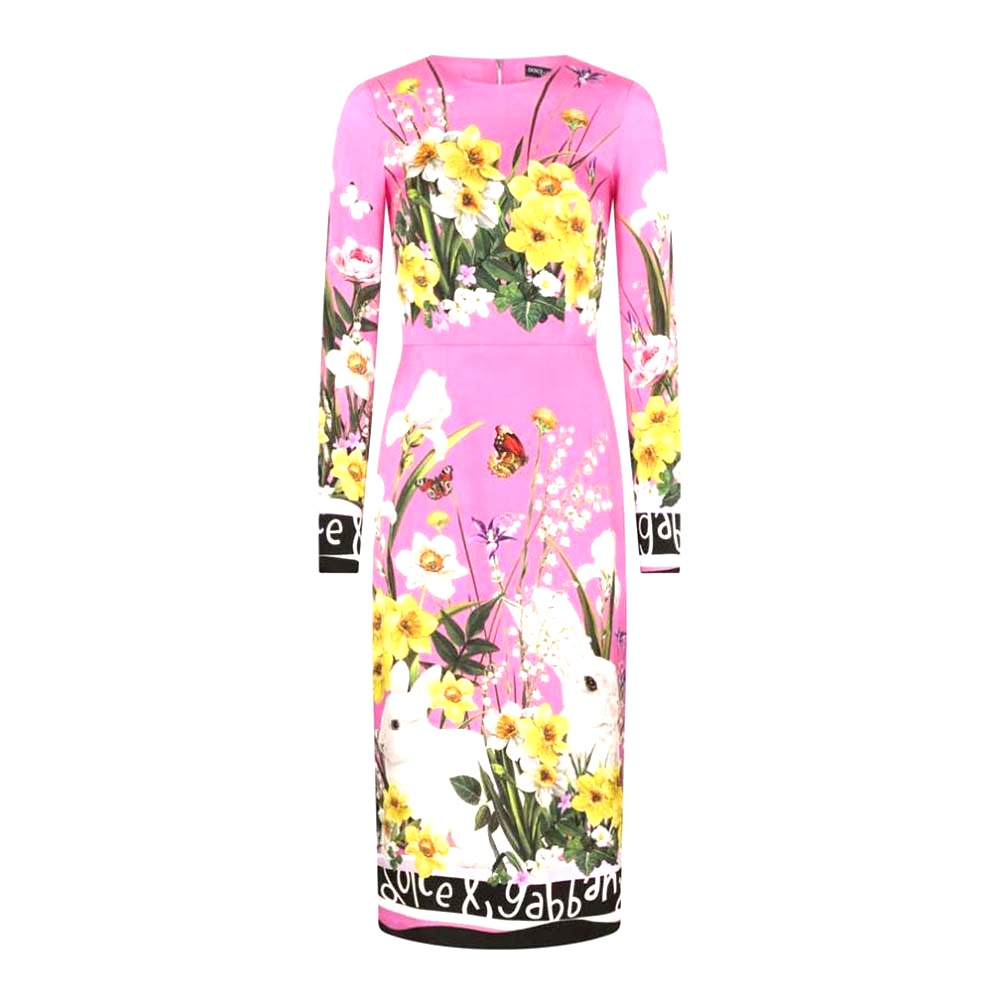 VÁY Dolce Gabbana D&G Women Rabbit-Print Charmeuse Midi Dress