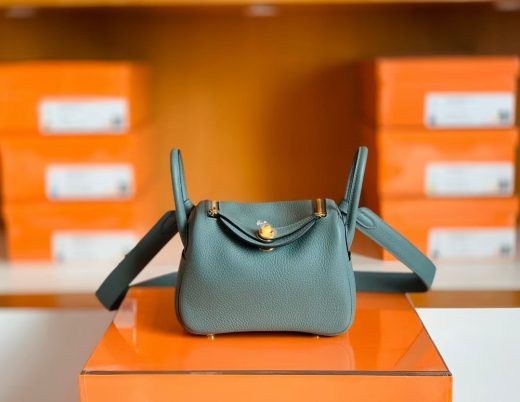 Túi Hermes Mini Lindy Togo Almond green Gold Hardware Handmade khâu tay 19cm