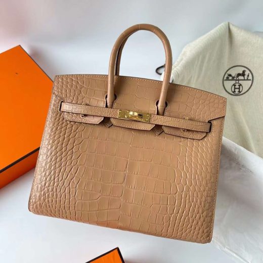 Túi Hermes Birkin Sellier Matte Alligator Crocodile da cá sấu Khaki Handmade khâu tay 25cm