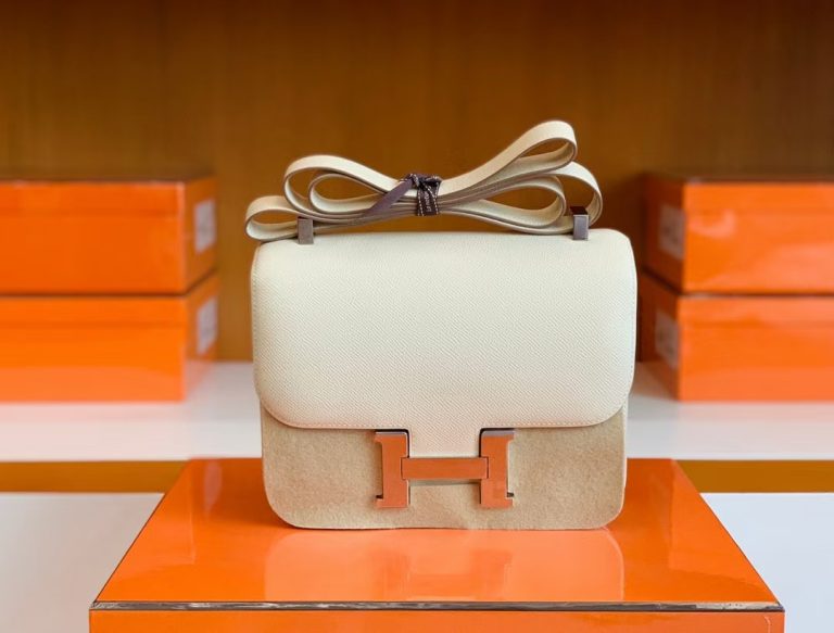 Túi Hermes Constance Epsom Creamy White Silver Hardware Handmade khâu tay 24cm