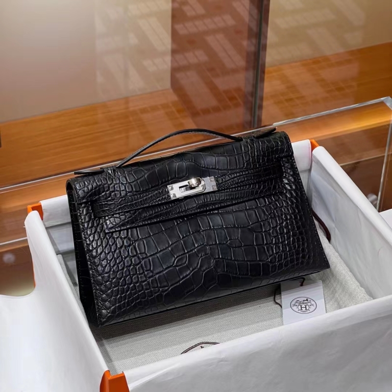 TÚI HERMES Kelly Pochette Alligator Noir da cá sấu 22CM(giá liên hệ)
