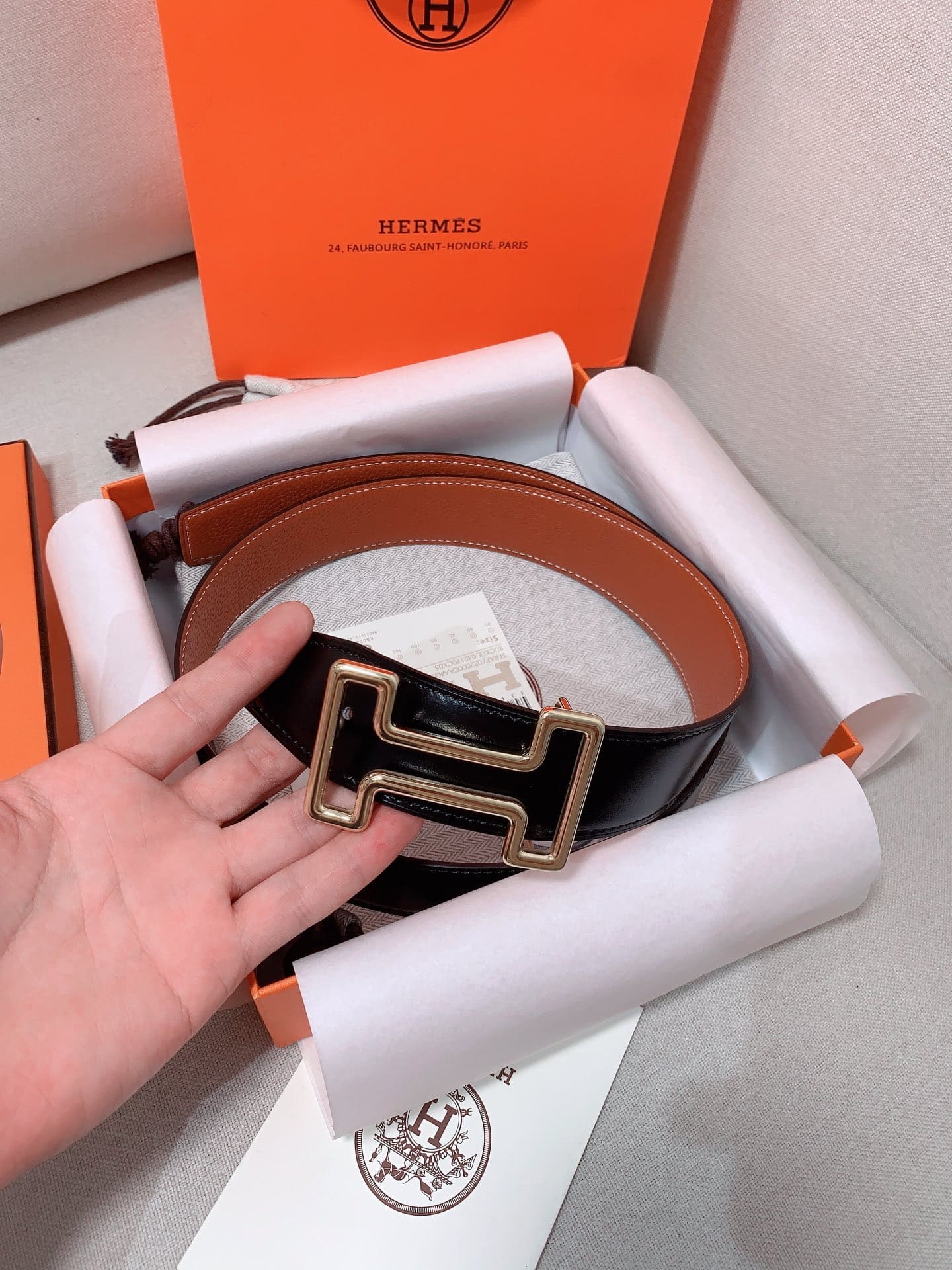 DÂY LƯNG HERMES H Togo leather hai mặt khóa vàng