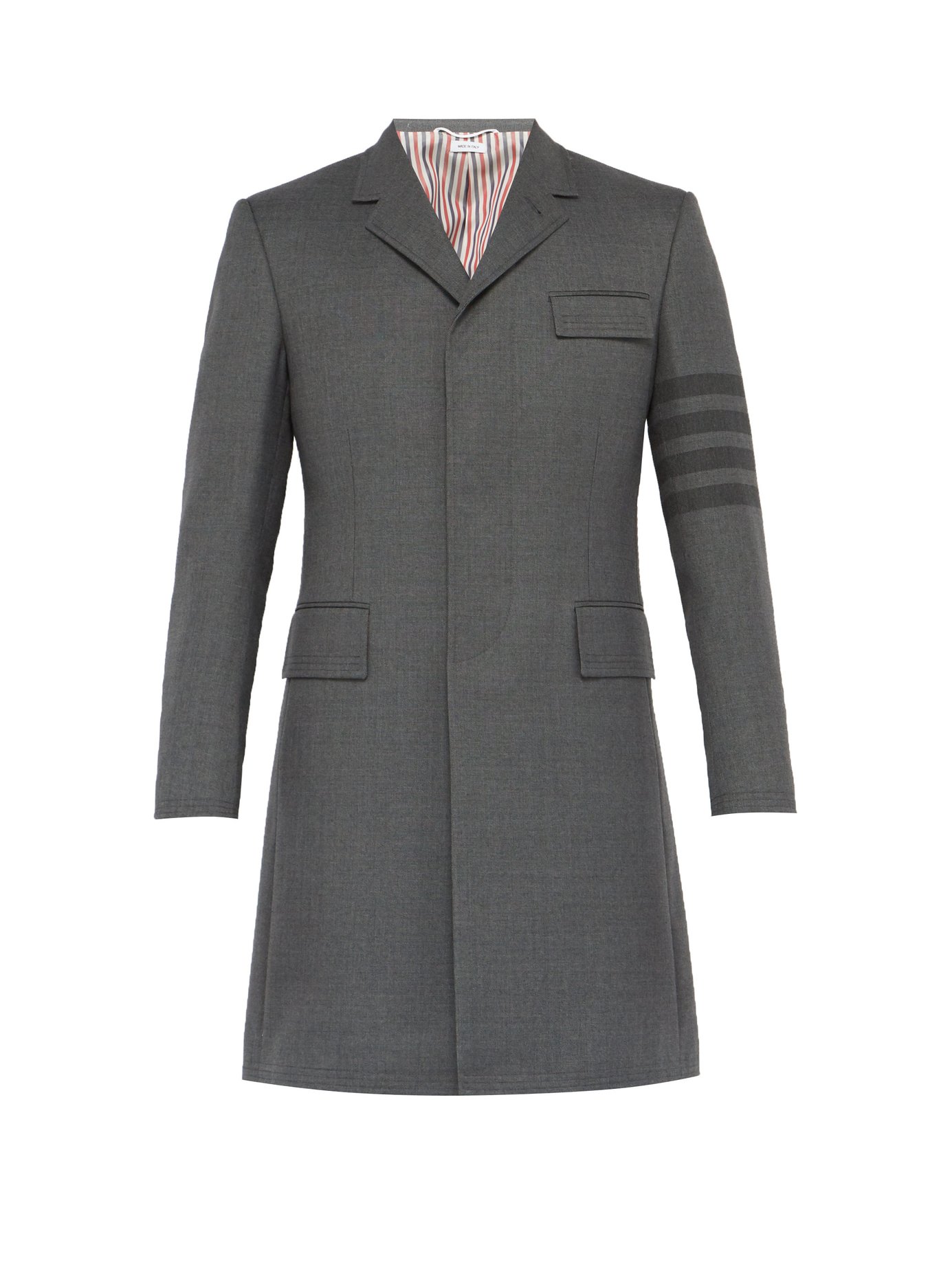 ÁO THOM BROWNE  Striped sleeve wool-blend coat