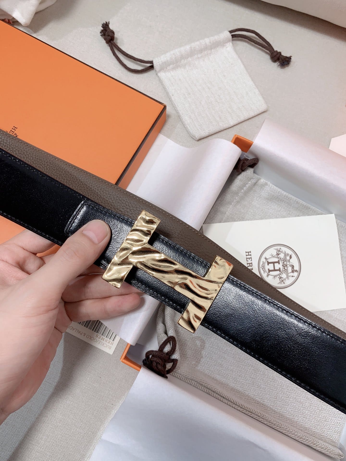 DÂY LƯNG HERMES H Togo leather hai mặt khóa vàng