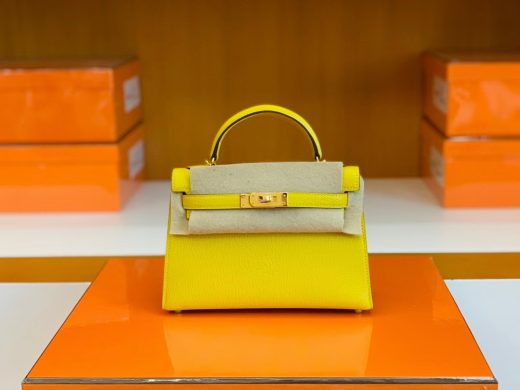 Túi Hermes Mini Kelly Chevre Naples yellow Gold Hardware Handmade khâu tay 19cm