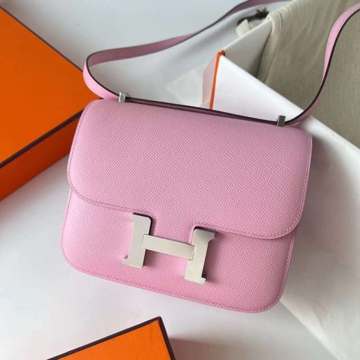 Túi Hermes Constance Epsom mallow purple Silver Hardware Handmade khâu tay 18cm